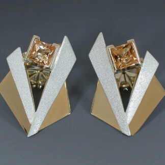 18K Yellow & Textured White Gold Earrings w/Princess Cut Topaz