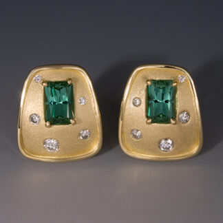 18K Yellow Gold Earrings with Mint Tourmaline & Flush Mount Diamonds