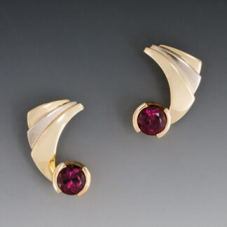Rubellite Tourmaline Earrings in White and Yellow Gold