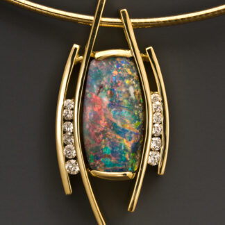 18KY Pendant w/Boulder Opal & Diamonds