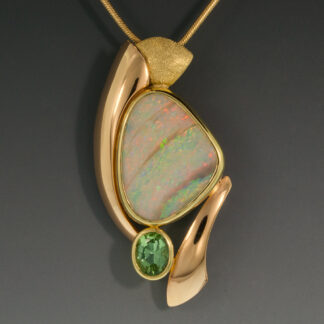 Freeform Boulder Opal and Tourmaline Pin Pendant in 18K Gold