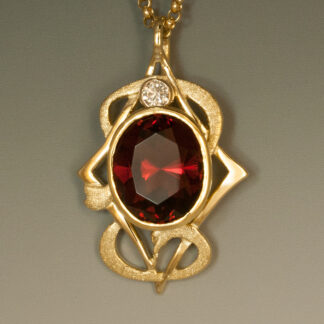 Garnet and Diamond Nouveau Pendant