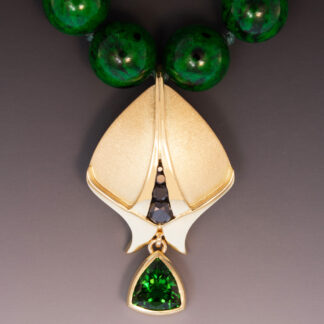 Chrome Tourmaline & Black Diamond 18K Yellow Gold Pendant