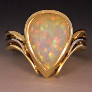 Ethiopian Opal Ring in 18K Yellow & White Gold Triple Wire Shank