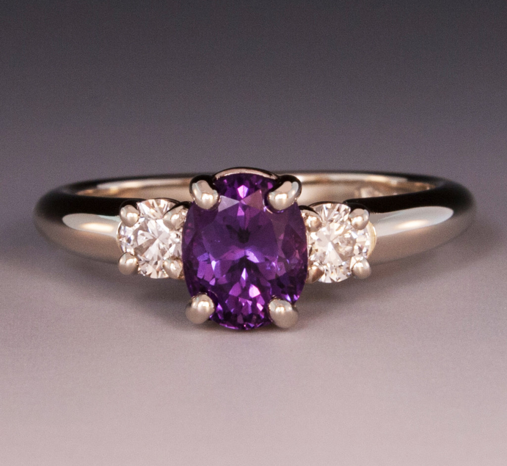 Purple Sapphire & Diamond Ring in 14K White Gold