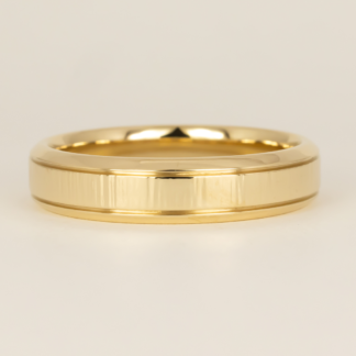 Cross-Peen Hammered Wedding Band with Beveled Edge Border in 14K Yellow Gold