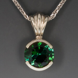 14K White Gold Blue Green Tourmaline Pendant, Half Bezel