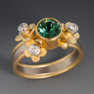 Flower Ring with Tourmaline and Diamonds