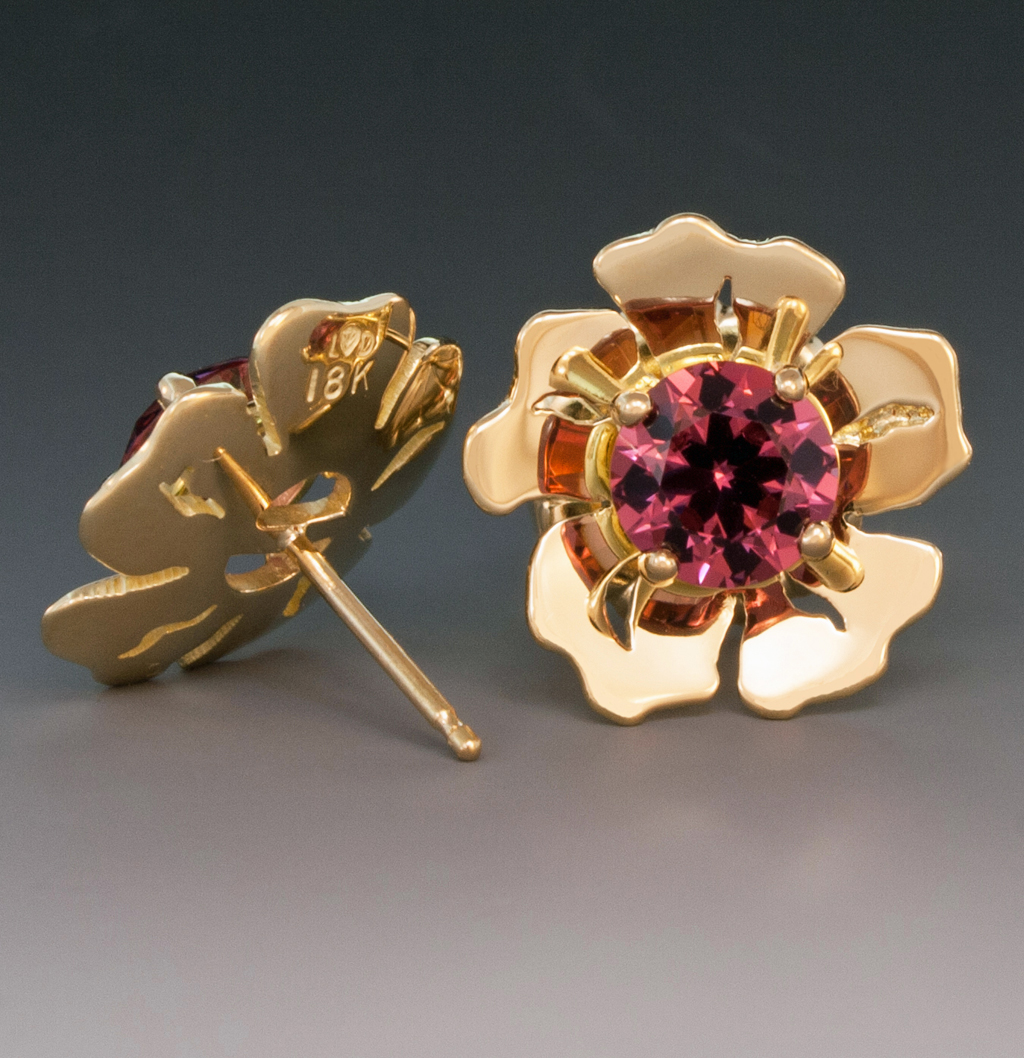 Cute Flower Design Gold Polish AD Stud Earrings