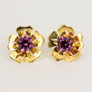 Flower Earrings with Rhodolite Garnets