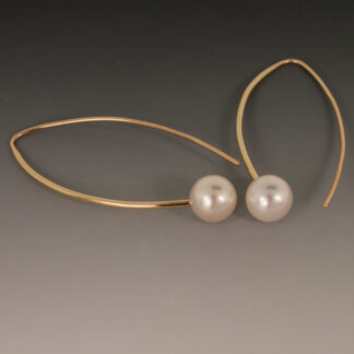 14KY Long Drop Earrings w/8mm White Akoya Pearls