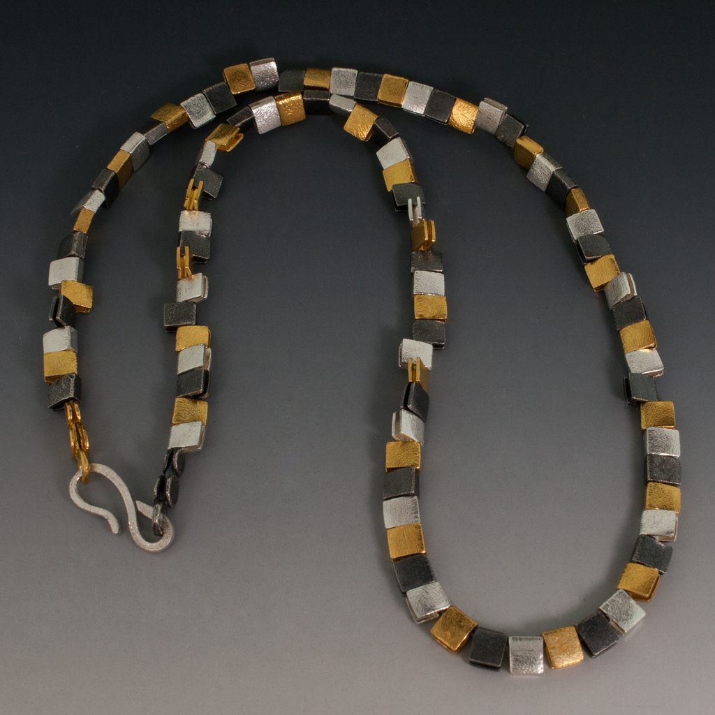 Collar, Sterling Silver/22KY Vermeil, Alternating Small Squares