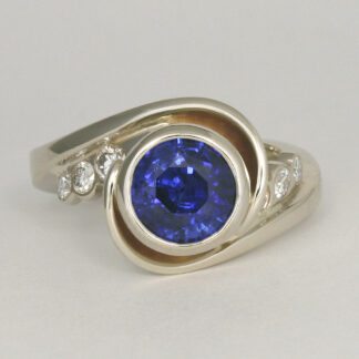 18K White Gold Wrap Ring w/Blue Ceylon Sapphire & Diamonds