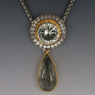 Pendant, Sterling/22K Vermeil, w/Green Amethyst & Tourmalated Quartz