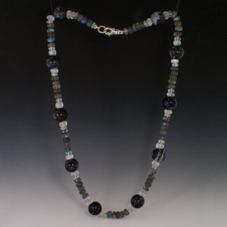 Beaded Necklace with Pietersite, Moonstone, Aquamarine & Labradorite