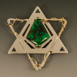 Bimetal Star of David brooch with Malachite