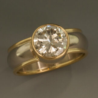 14KW Diamond Ring w/Half Round Band & 18KY Borders & Bezel
