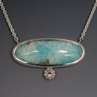 Amazonite & Diamond Silver Pendant