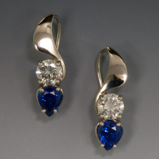 14K White Gold Petite Blue Sapphire & Diamond Earrings