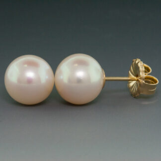 14KY Round Freshwater Pearl Studs, 8.9 mm