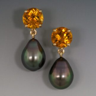 18KY Earrings w/3.11CTW Citrine & Black Tahitian Pearl Drops