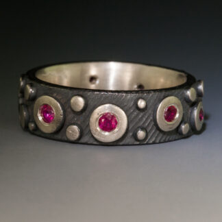 Disco Band Ring Oxidized Sterling Silver with Rubies