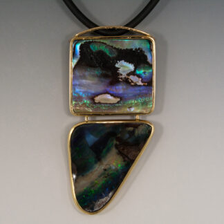 18K Yellow Gold Pin-Pendant w/Boulder Opal & Abalone