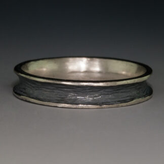 Thin Column Ring of Textured Oxidized Sterling Silver with Polished Edges