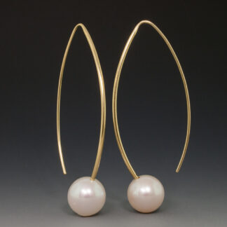 Long Open Loop Earrings in 14KY with White Freshwater Pearls