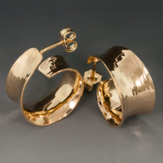 14K Yellow Gold Earrings, Concave Hammered Hoops