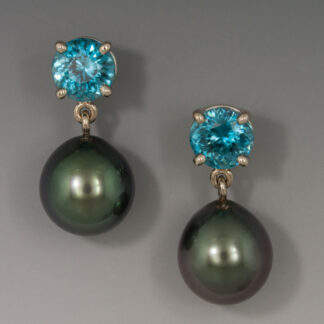 Tahitian Pearl and Zircon Earrings
