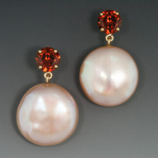 Garnet and Coin Pearl Earrings