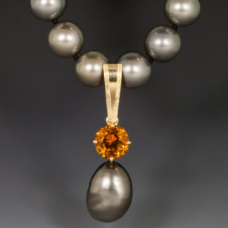 18KY Pendant, w/Citrine 3.53 Carat & Black Tahitian Pearl Drop