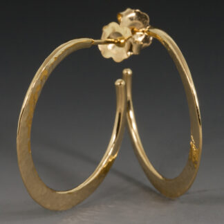 18K Yellow Gold Forged Hoop Earrings, Small, Post & Back