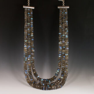 Necklace, 3 Graduated Labradorite Strands,  Sterling Silver Cable Chain