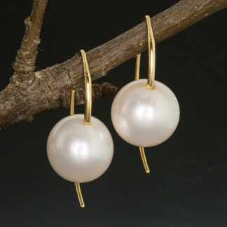 Earrings, Short Open Loops, White South Sea Pearls, 11.7mm, 18KY