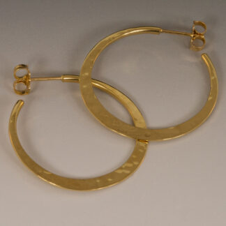 18K Yellow Gold Forged Hoop Earrings, Medium, Post & Back