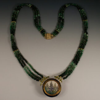 Ancient Japanese Lupine Satsuma Button Necklace with 18KY Frame