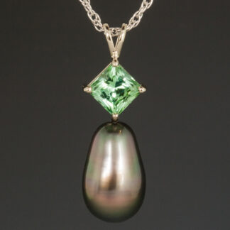 14KW Pendant, w/ Mint Tourmaline & Black Tahitian Pearl Drop