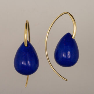 Earrings, Small Open Loops, Lapis Drops, 18KY
