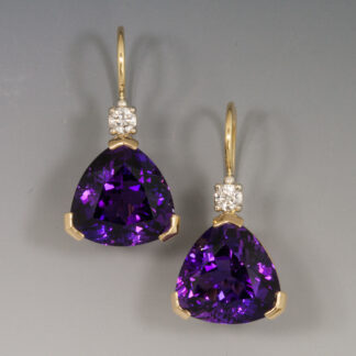 Earrings, Amethysts, Trillion 11mm, Diamonds .08ct. each, 18KY