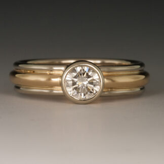 Wedding Ring, Diamond, 14K Yellow and White Gold, Bezel Set