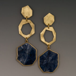 Earrings, Slices From Crystals of Madagascar Sapphire, 18KY Gold