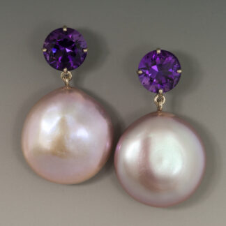 Earrings, Natural Lavender Coin Pearls, 14KW