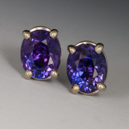 Purple Sapphire Ear Studs in 14KW,