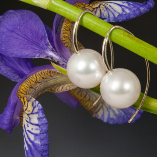Small Open Loop Earrings with 12mm White South Sea Cultured Rounds in 14KW