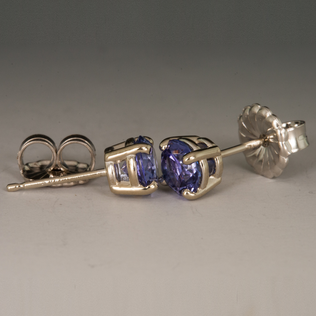 Earrings, Tanzanite Studs, 14KW