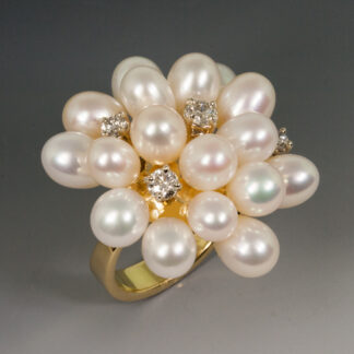 "Pom Pom" Ring, Fresh Water Pearls, Diamonds, 18KY