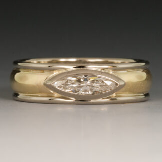 Wedding Band with Marquis Diamond, 14KY, 14KW borders