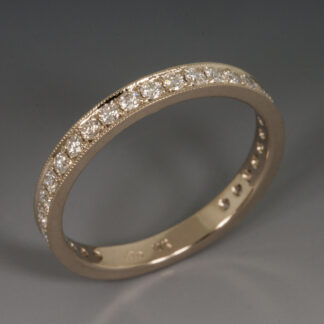 Wedding band, Narrow 14K white gold with pave diamonds